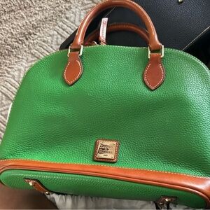 Dooney & Bourke Vibrant Green and Tan Satchel